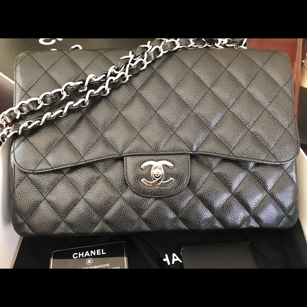 Chanel Black Caviar Jumbo Single Flap Bag